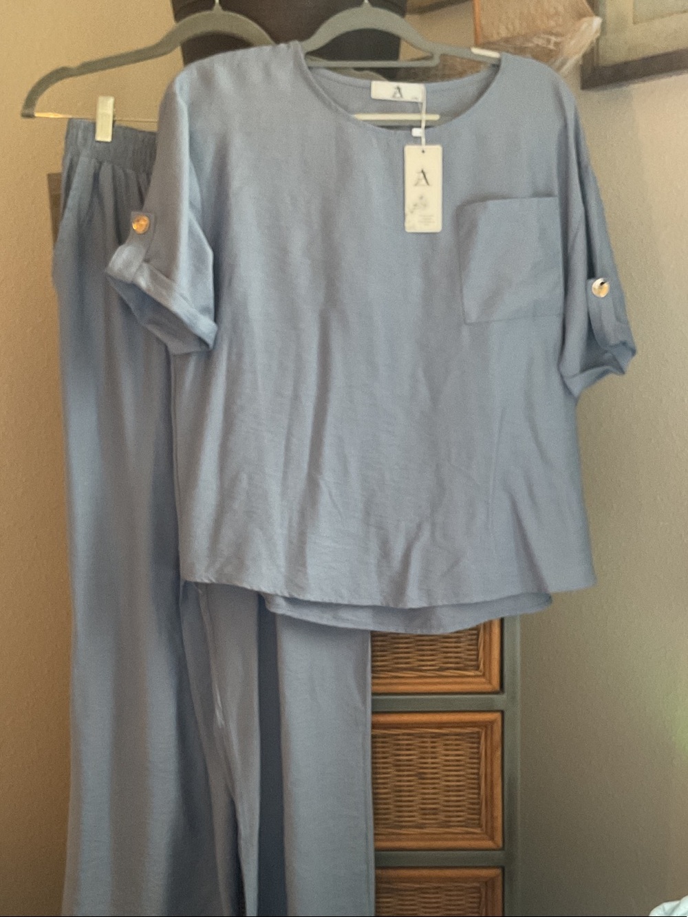 Denim Blue Women's Pant Set with Pocket -